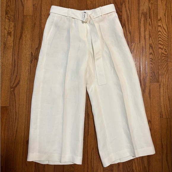 Lafayette 148 New York high rise cropped white linen pants size 8